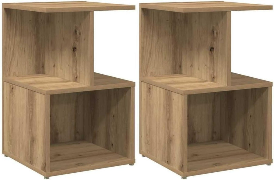 Pair of Oak Bedside Tables | Modern 2 Tier Nightstands with Open Storage