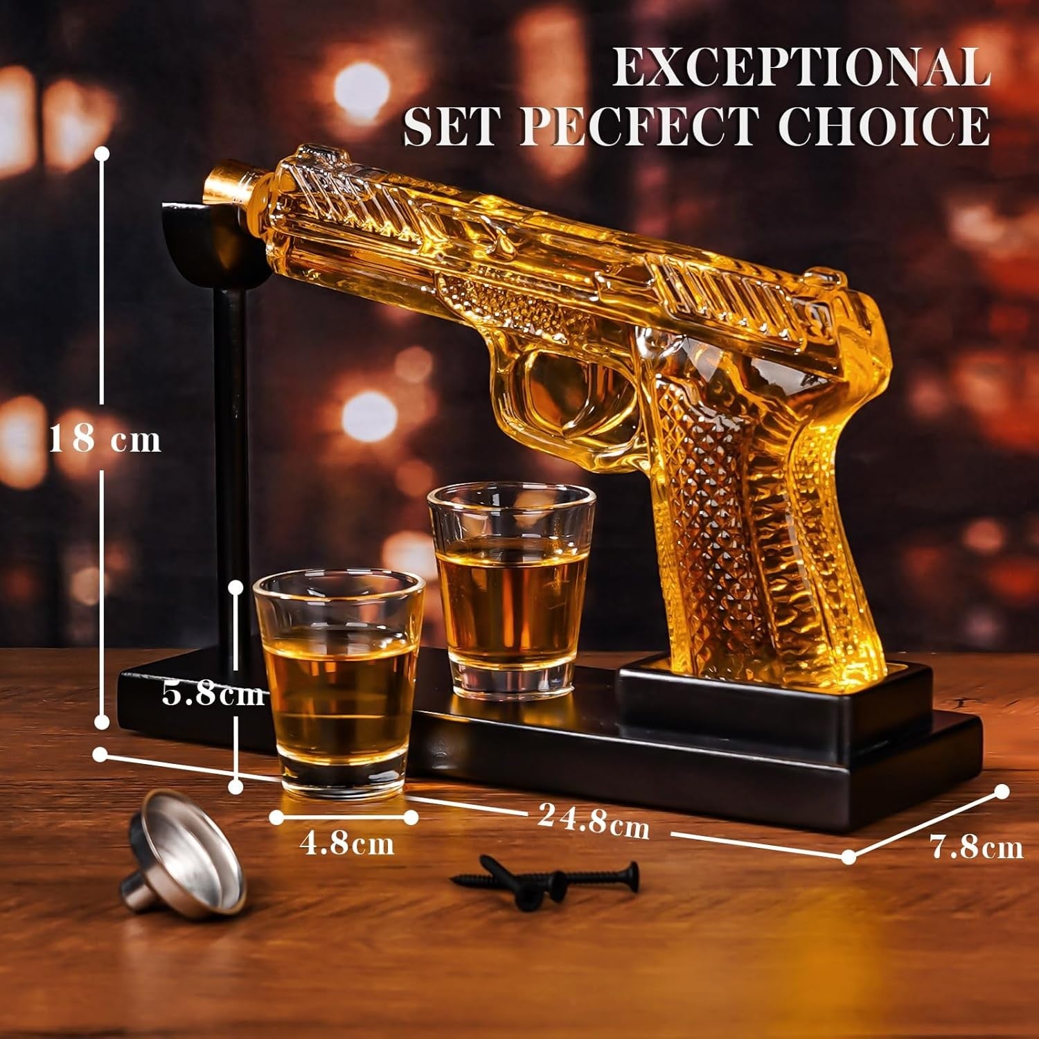 Gun Whiskey Decanter Set with Shot Glasses 275ml Novelty Gift for Men Bar