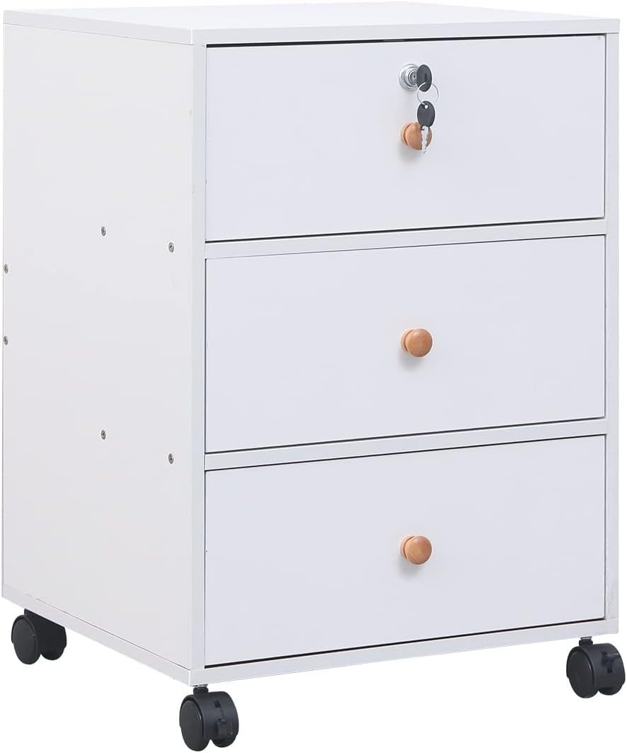 Rolling 3 Drawer File Cabinet Under Desk Top Lock Storage Pedestal