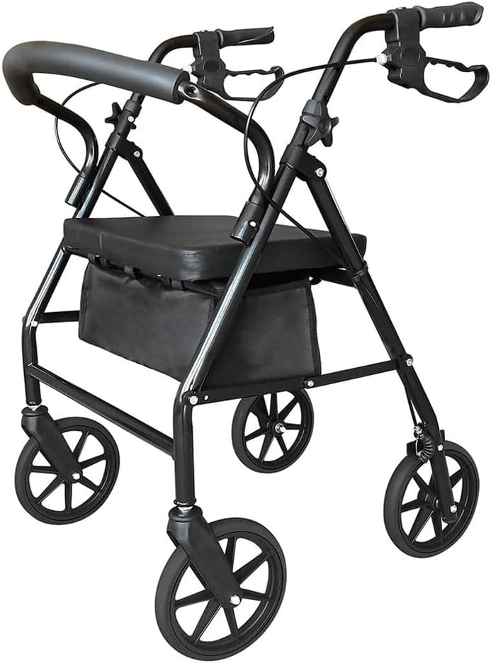 4 Wheel Rollator Walker Lightweight Folding Mobility Aid with Seat Brakes