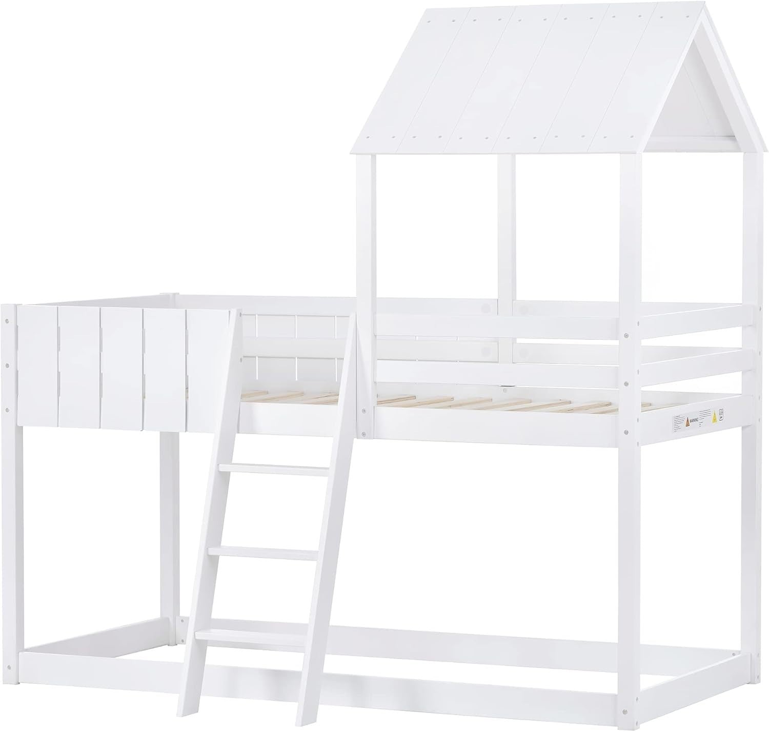 White Wooden Bunk Bed with Ladder, Guard Rail & Treehouse Mid Sleeper 3FT