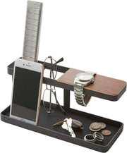 Minimalist Tower Desk Organizer with 3 Compartments – Black Wood/Steel