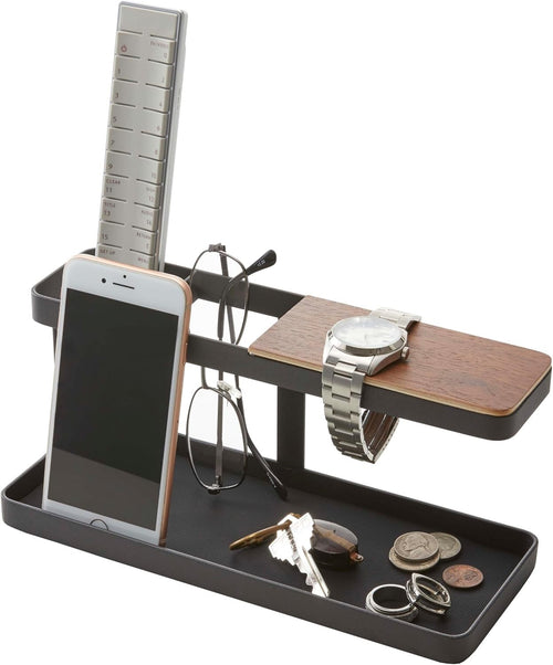Minimalist Tower Desk Organizer with 3 Compartments – Black Wood/Steel