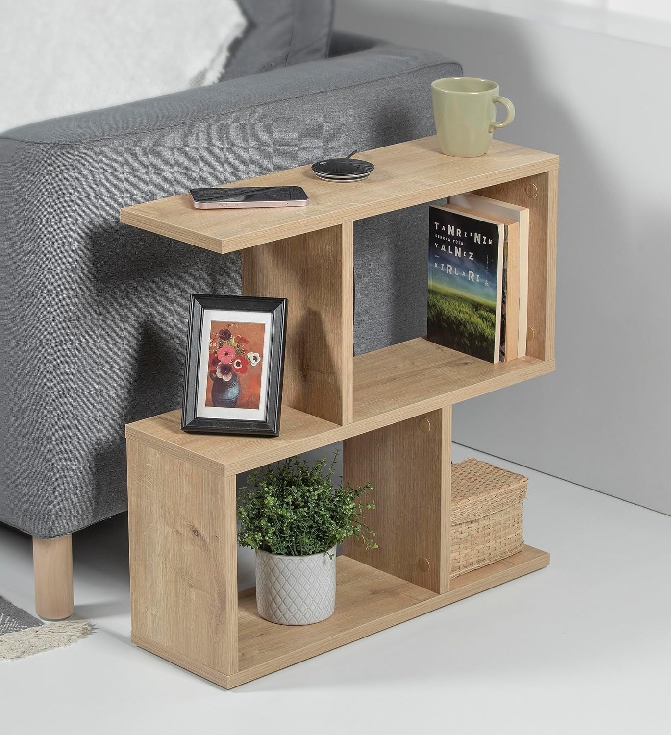 Oak 2-Tier Storage Side Table – Slim, Versatile Organizer, Easy Assembly