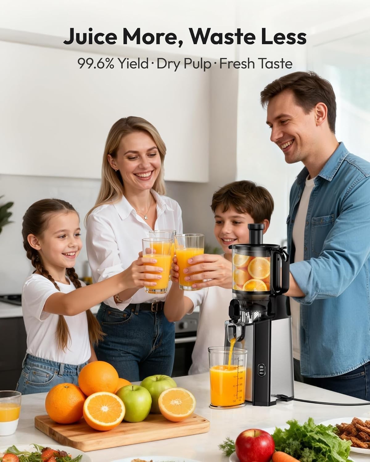 Cold Press Juicer 400W 5.8in Wide Feed Chute Whole Fruit High Yield
