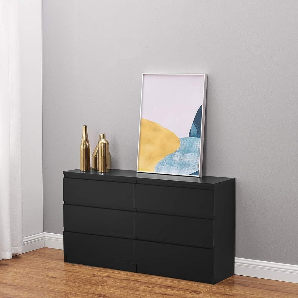 Black 6 Drawer Chest Storage Unit Modern Bedroom Cabinet 120cm Wide