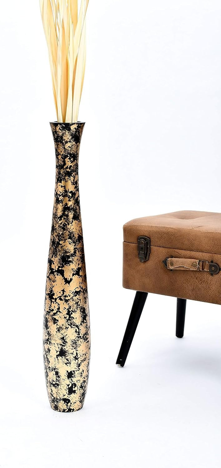 Gold Black Floor Vase 65cm Tall Wooden Decor for Pampas Grass