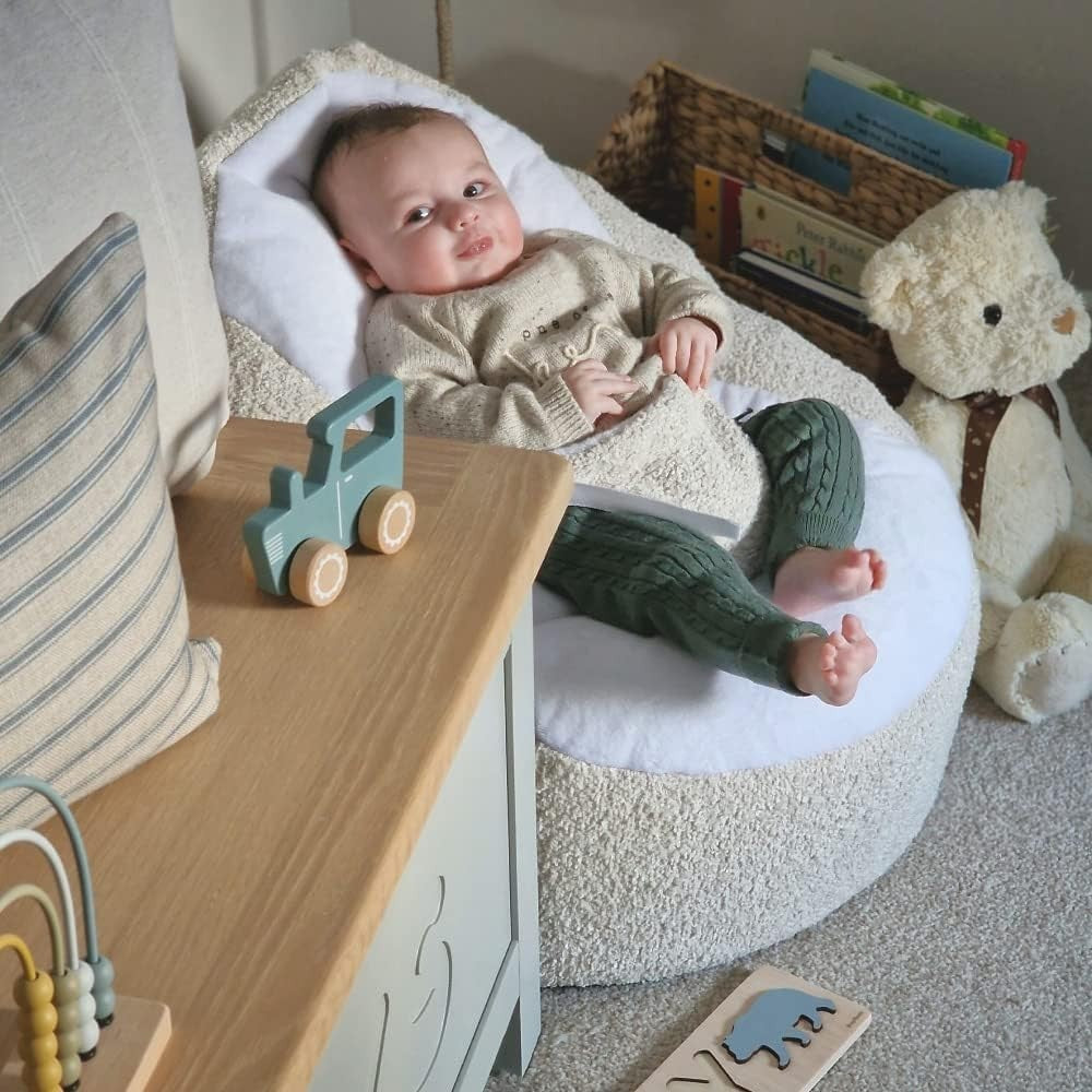 Newborn Baby Beanbag Chair with Safety Harness Soft Ergonomic Lounger 0-6 Months