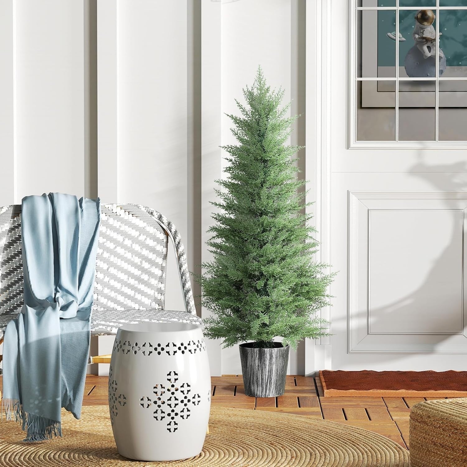 Set of 2 135cm Artificial Cypress Trees UV Resistant Faux Plants w/ Pots Decor