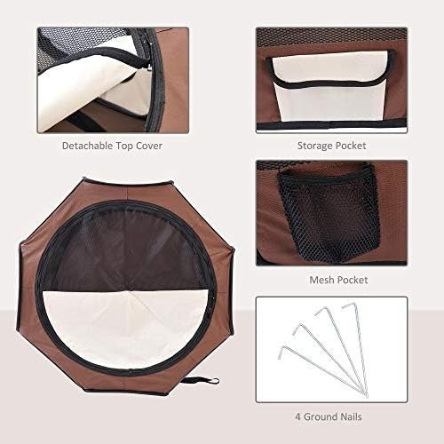 Foldable Pet Playpen with Carry Bag, Portable Puppy Tent Indoor Outdoor Brown