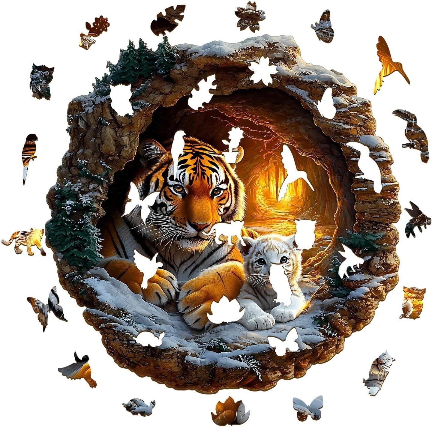 Tiger Wooden Jigsaw Puzzle for Adults Unique Shape Wall Art Gift