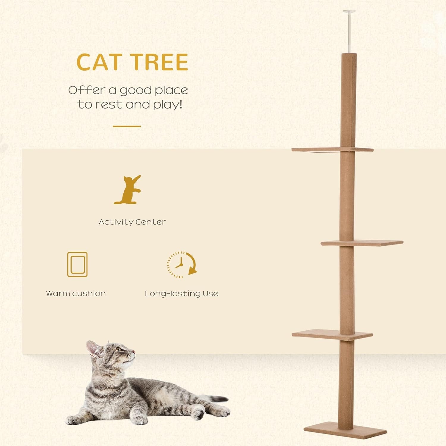 Floor to Ceiling Cat Tree 260cm Adjustable Tower Space Saving Climbing Post