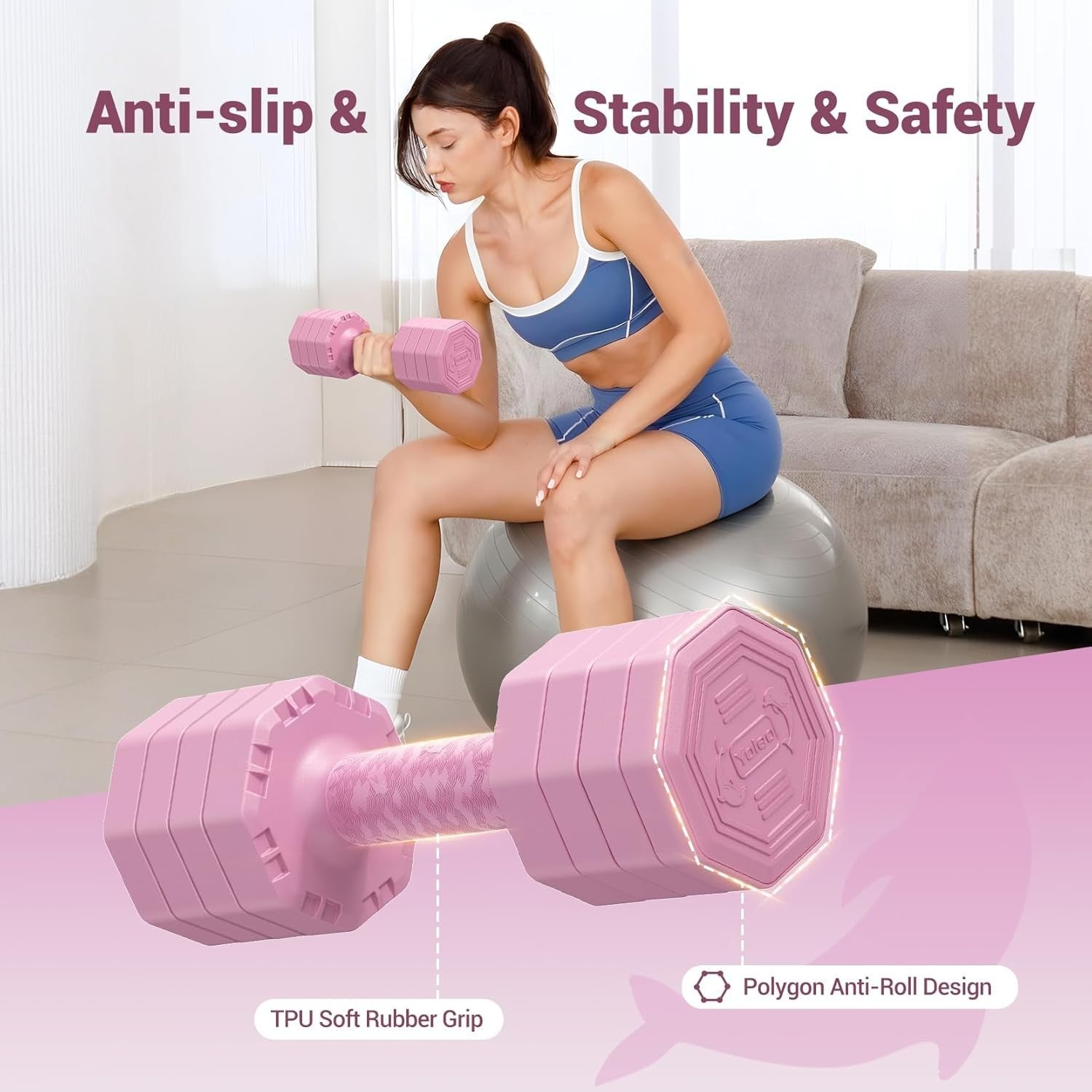 Adjustable Dumbbell Set 2–5KG Each Non-Slip Hand Weights Home Gym Women