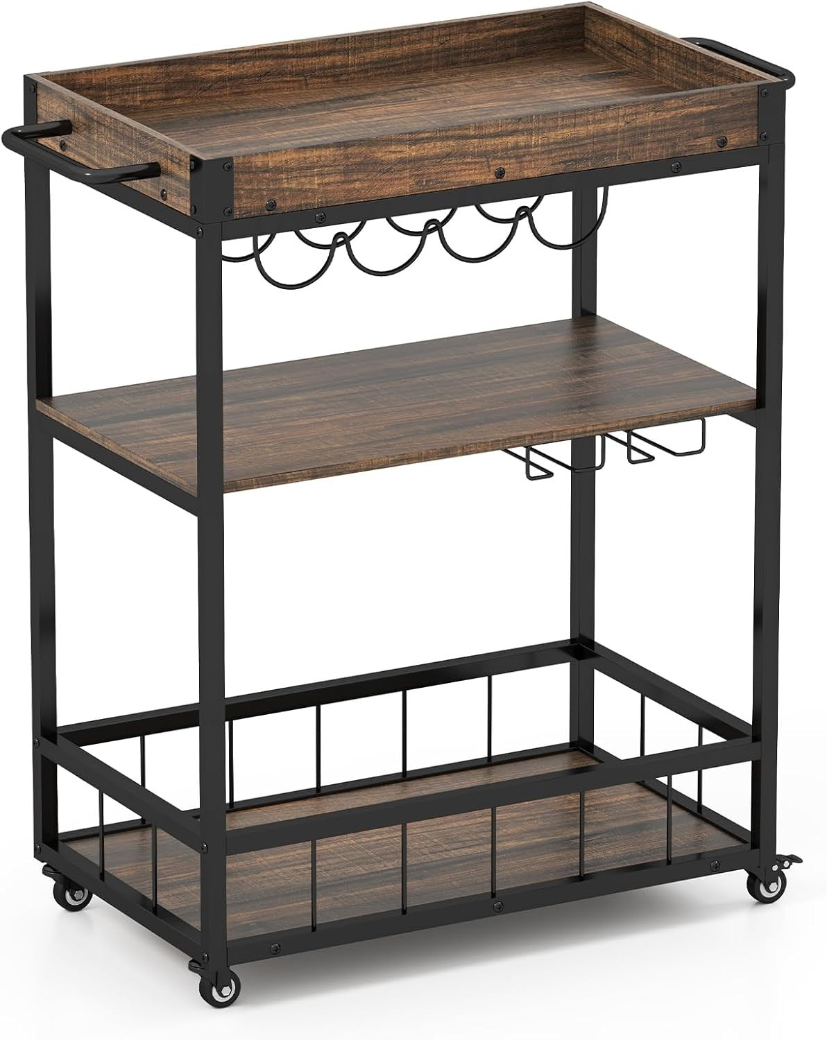 3 Tier Kitchen Trolley Rolling Bar Cart Wine Rack Serving Cart Wheels