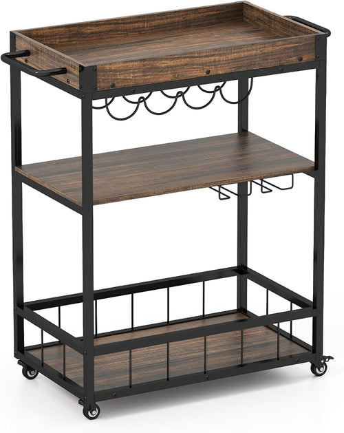 3 Tier Kitchen Trolley Rolling Bar Cart Wine Rack Serving Cart Wheels