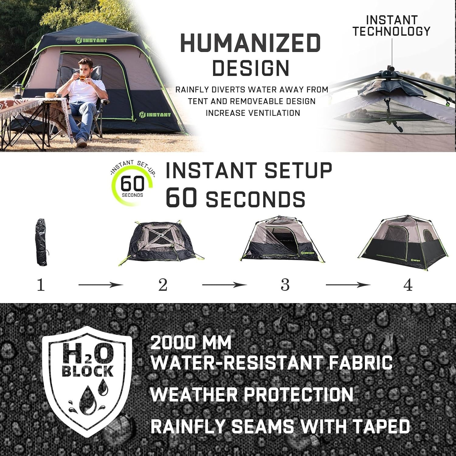 4/6 Person Instant Pop Up Camping Tent Waterproof 60s Setup