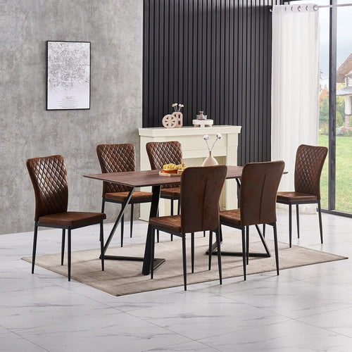6 Seater Oak Dining Table & Suede Chairs Set | Modern Kitchen Furniture