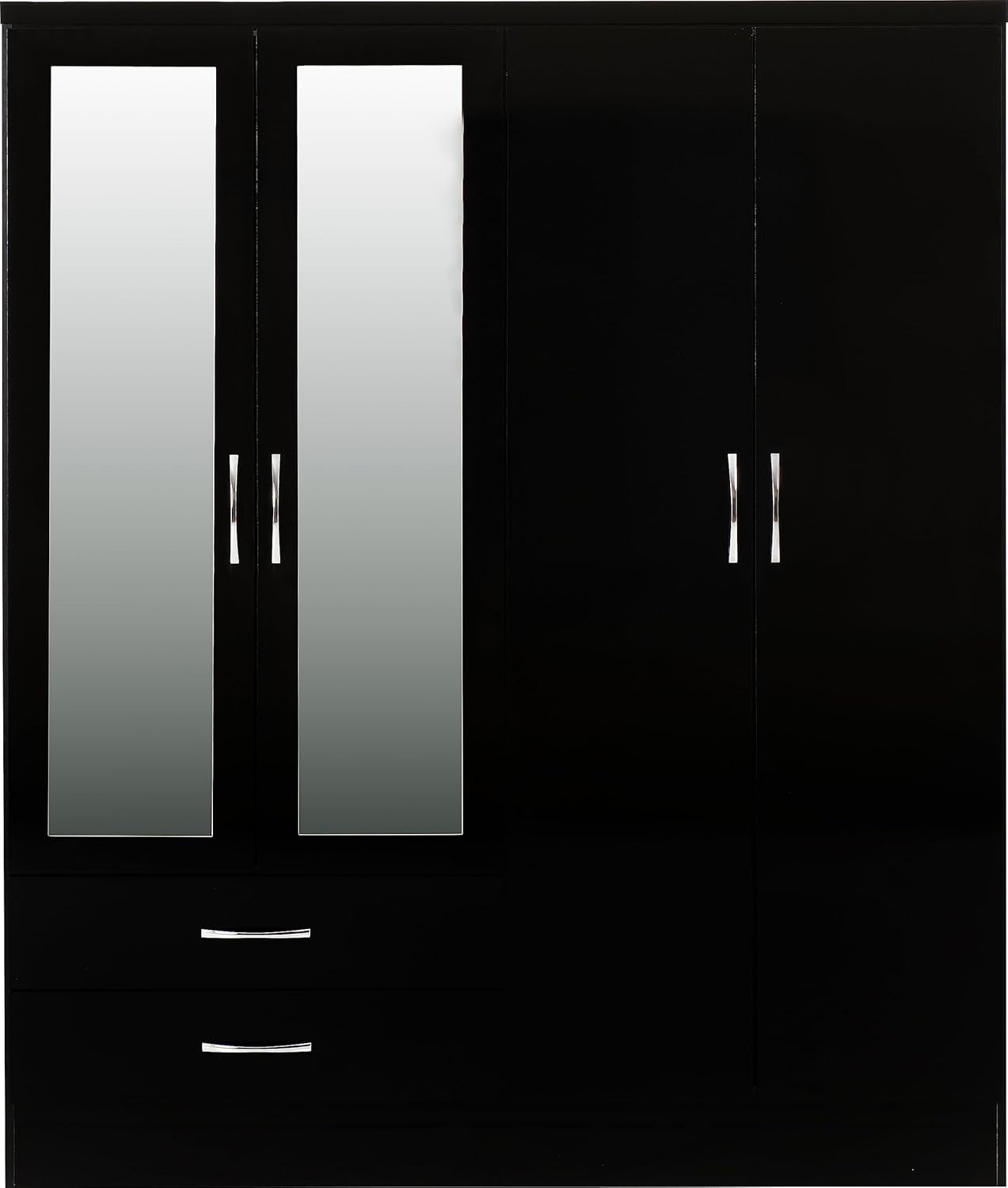 Black Gloss Wardrobe 4 Door 2 Drawer Mirrored Storage Cabinet Clothes Unit