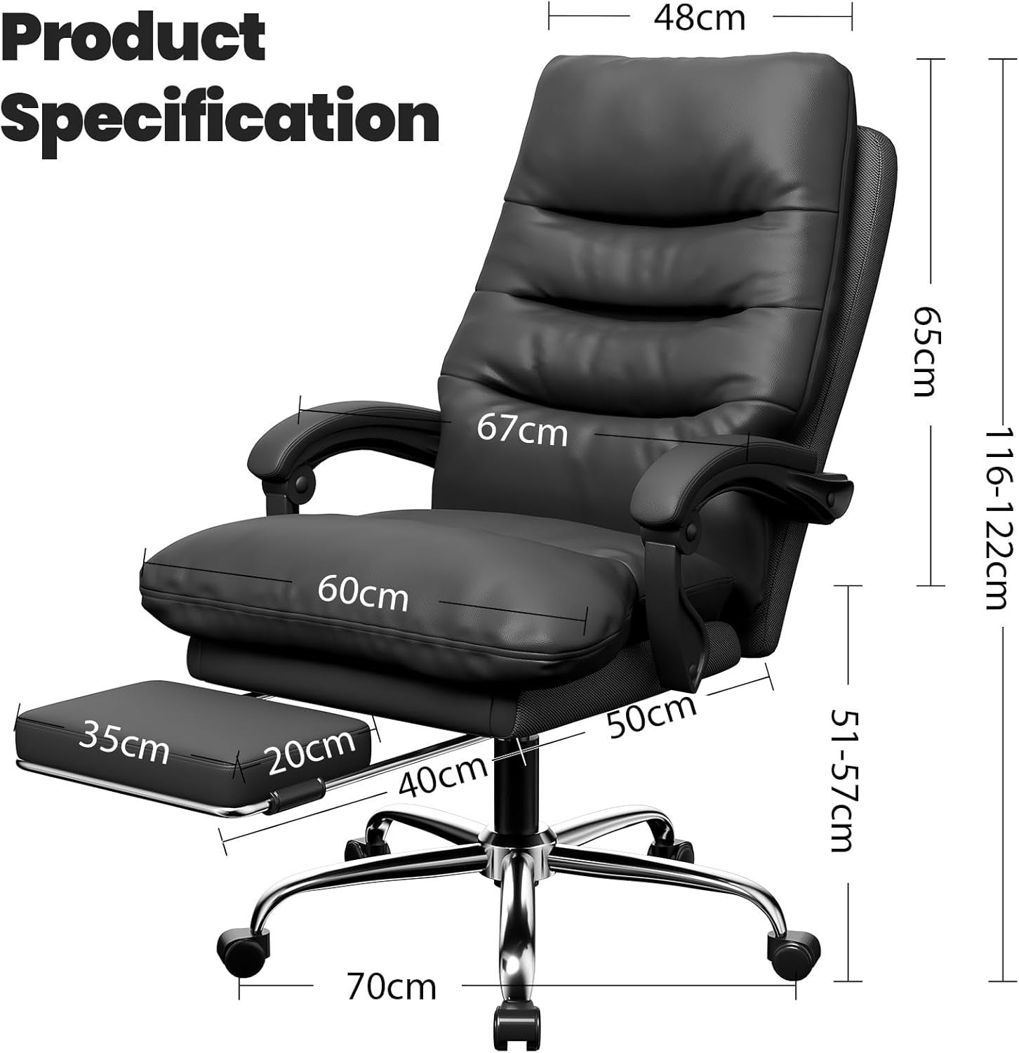 Executive Office Chair Ergonomic PU Leather Computer Desk Seat Adjustable Reclin