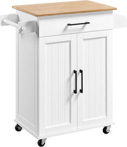 Kitchen Island Cart on Wheels w/ Bamboo Top Cabinet
