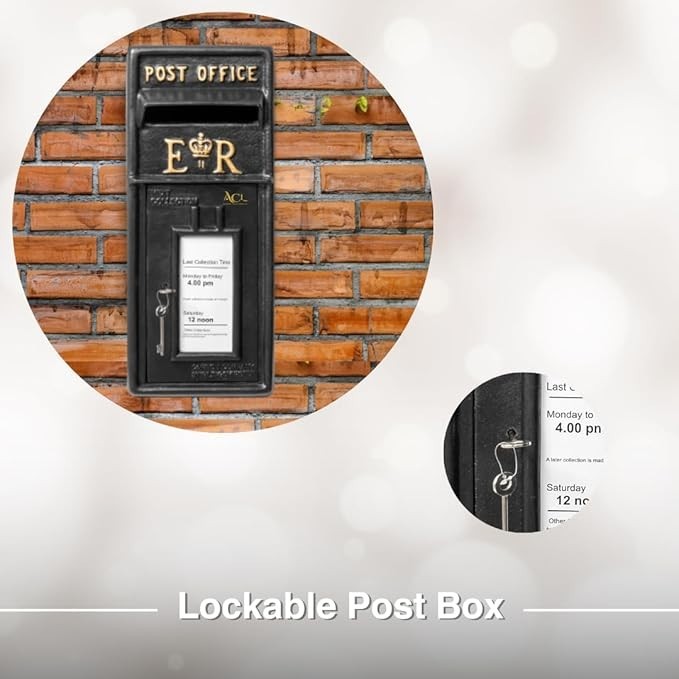 Lockable Cast Iron Wall Post Box Black – Secure Mailbox, Weatherproof, Gift-Read