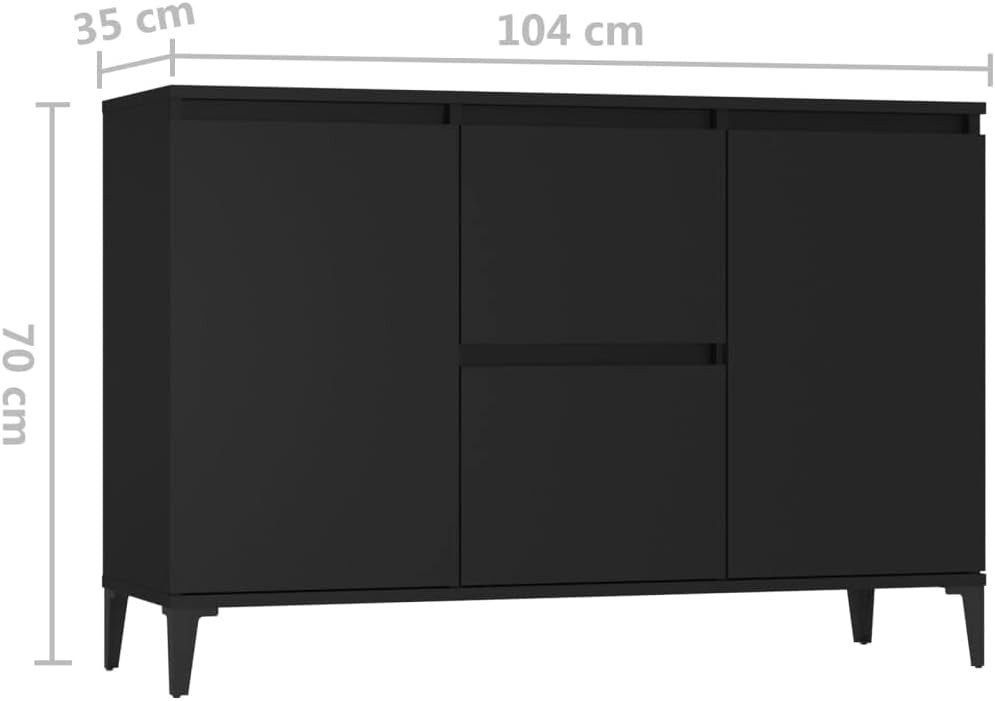 Black Industrial Sideboard Cabinet 2 Doors 2 Drawers Spacious Storage Unit