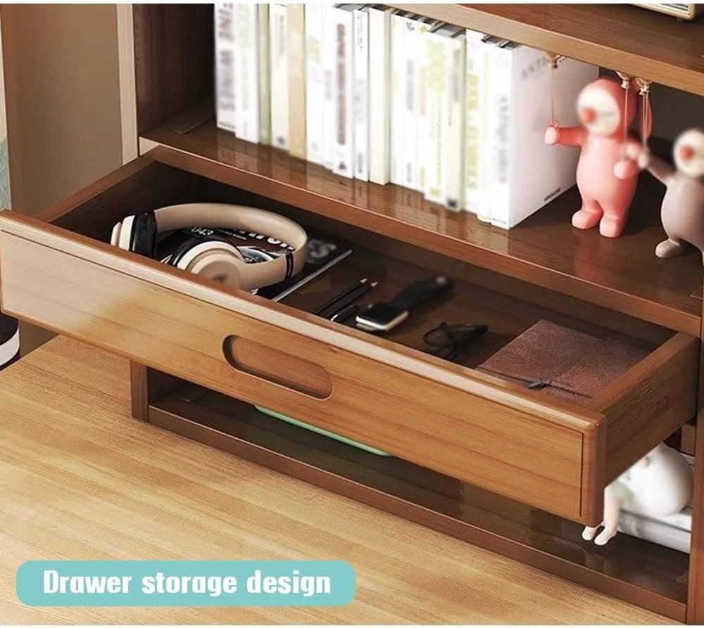 Bamboo Desktop Bookshelf Organizer w/ Drawer | 3-Shelf Desk Hutch 66cm