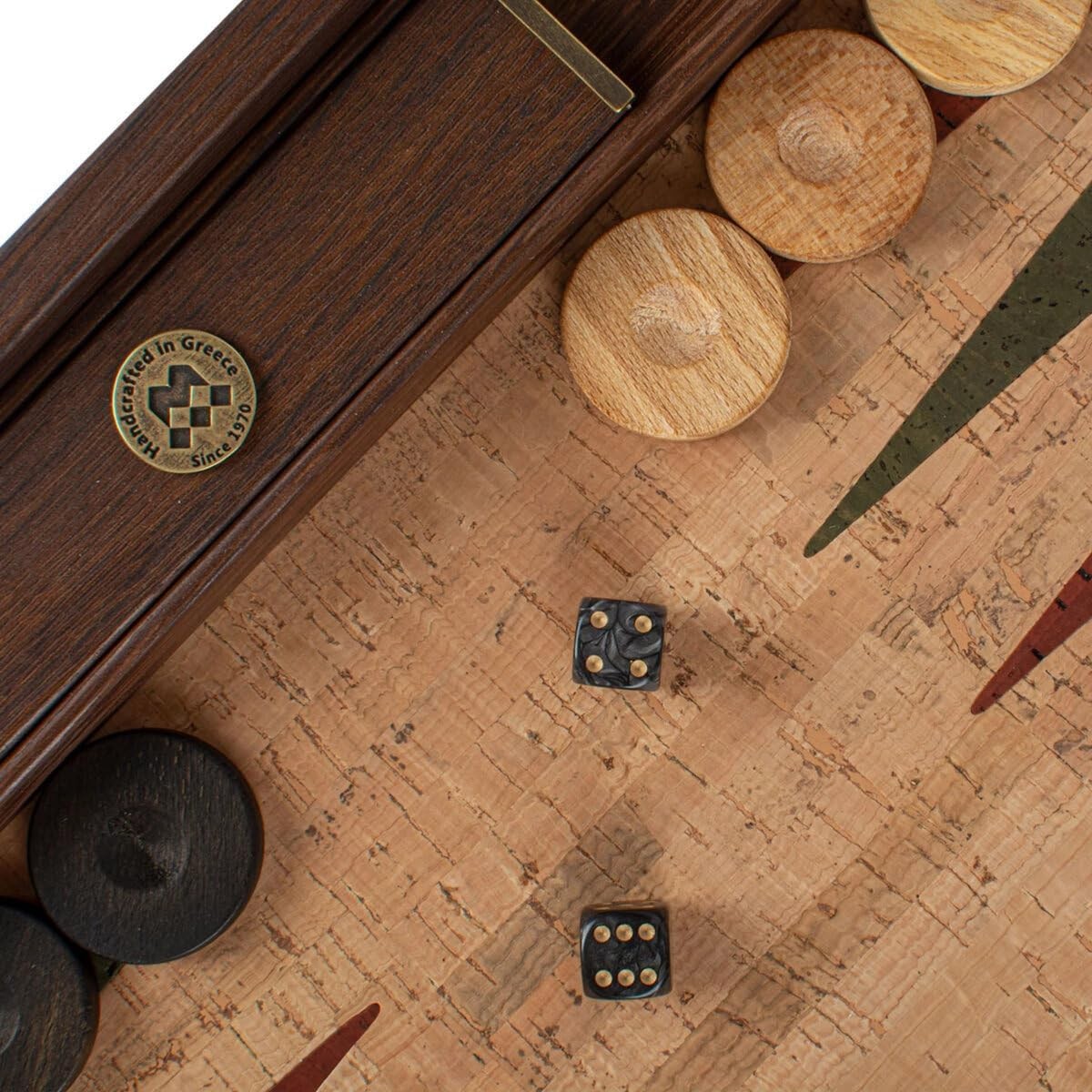 Luxury Backgammon Set 19 Inch Wooden Board with Natural Cork Surface