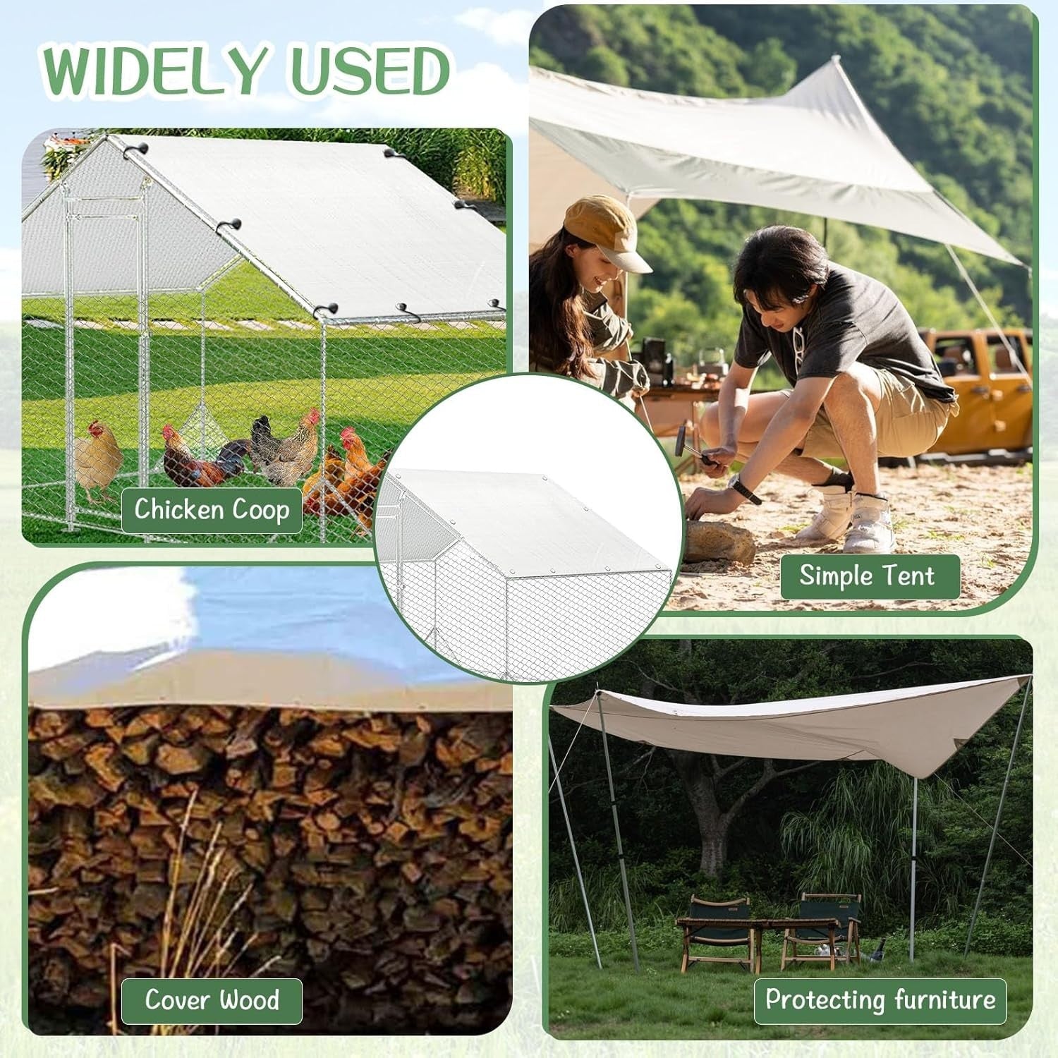 2PCS Chicken Coop Cover 11.5x6.5ft Waterproof UV Tarp Bungee