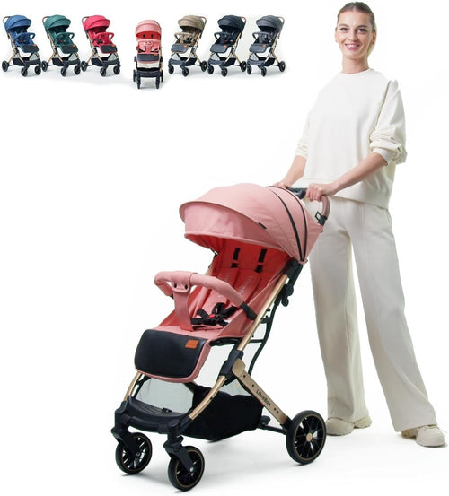Lightweight Travel Baby Stroller One Hand Fold Compact Buggy Pink Gold
