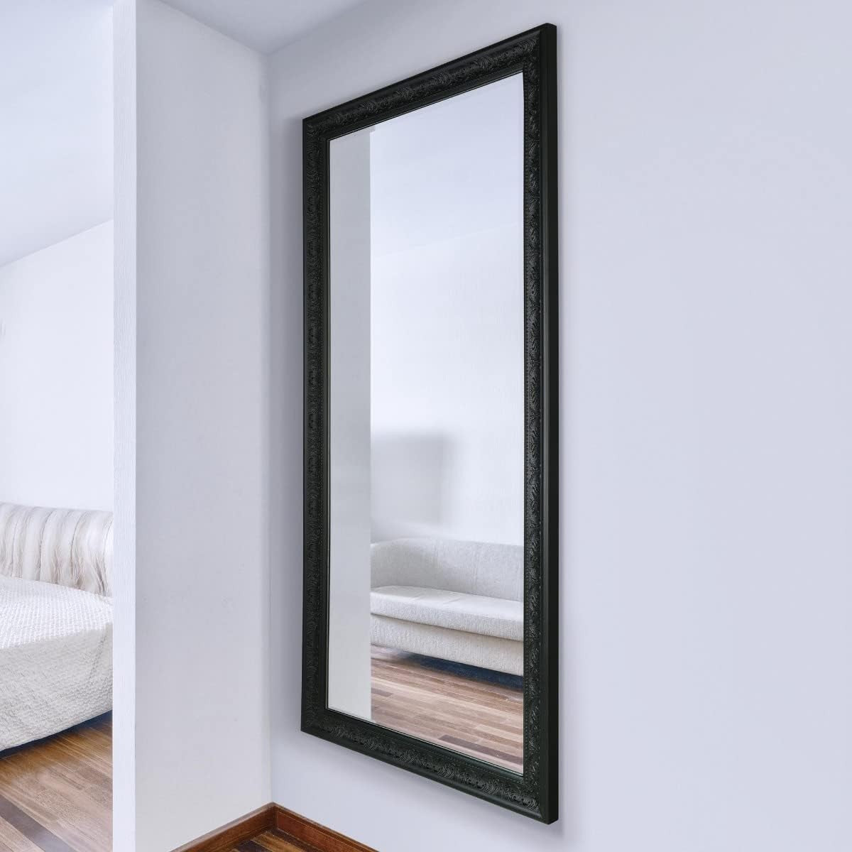Antique Full Length Wall Mirror 160x73cm Black Bevelled Glass Classic Design