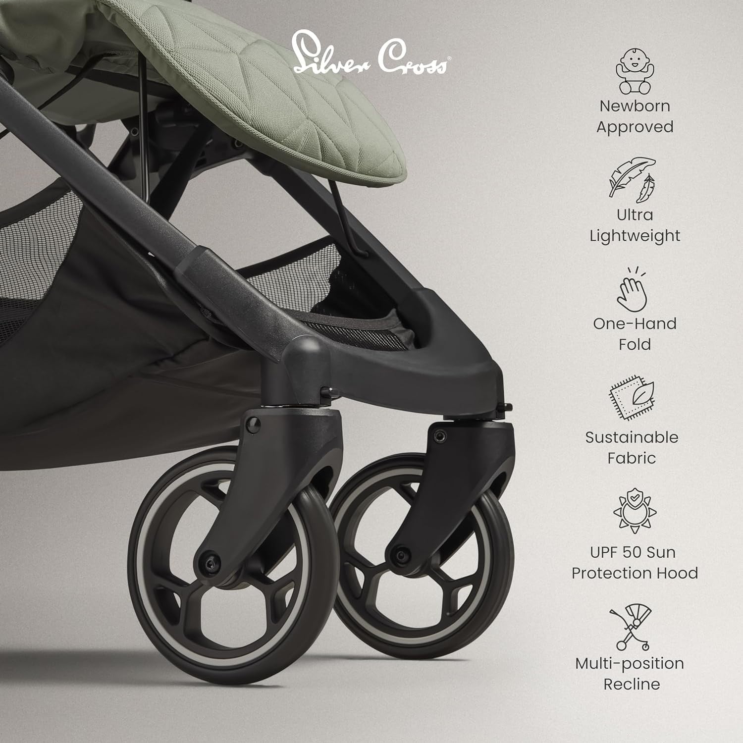 Cabin Size Compact Travel Pushchair One-Hand Fold Lie Flat Newborn–4Y Sage