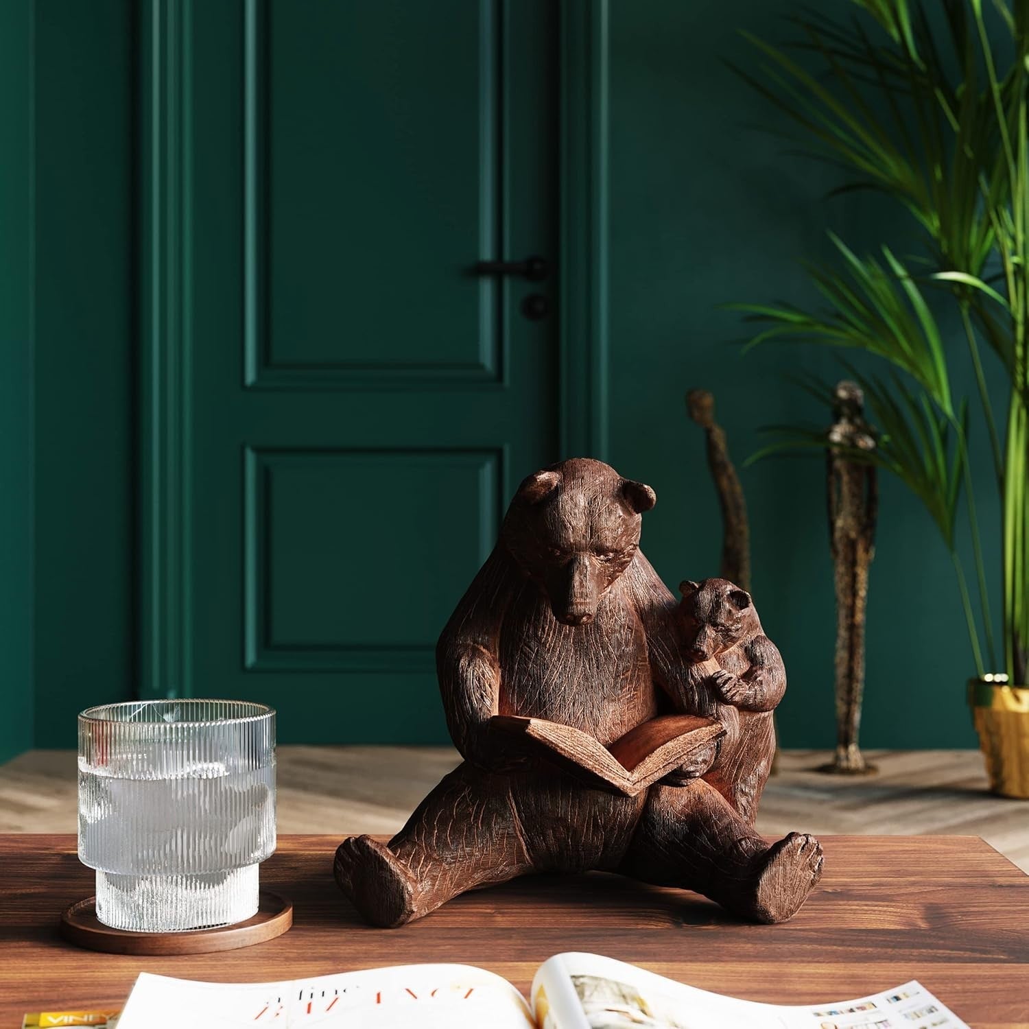 Reading Bear Figurine • Rustic Animal Sculpture • Cozy Home Decor Gift Ornament