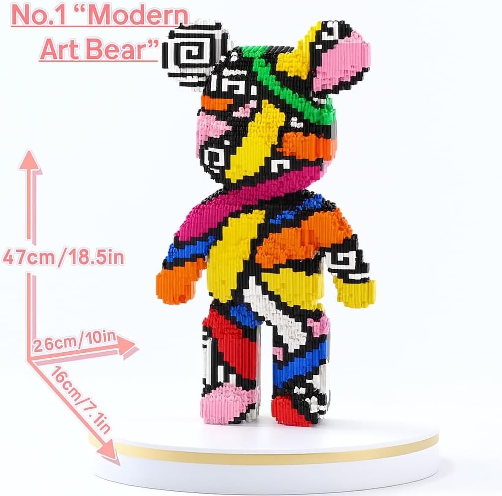 Rainbow Bear Building Blocks Kit 3688pcs | Art Toy Decor Gift 47cm Tall