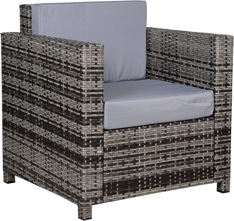 Rattan Garden Armchair with Cushion Grey Outdoor Patio Lounge Single Seater
