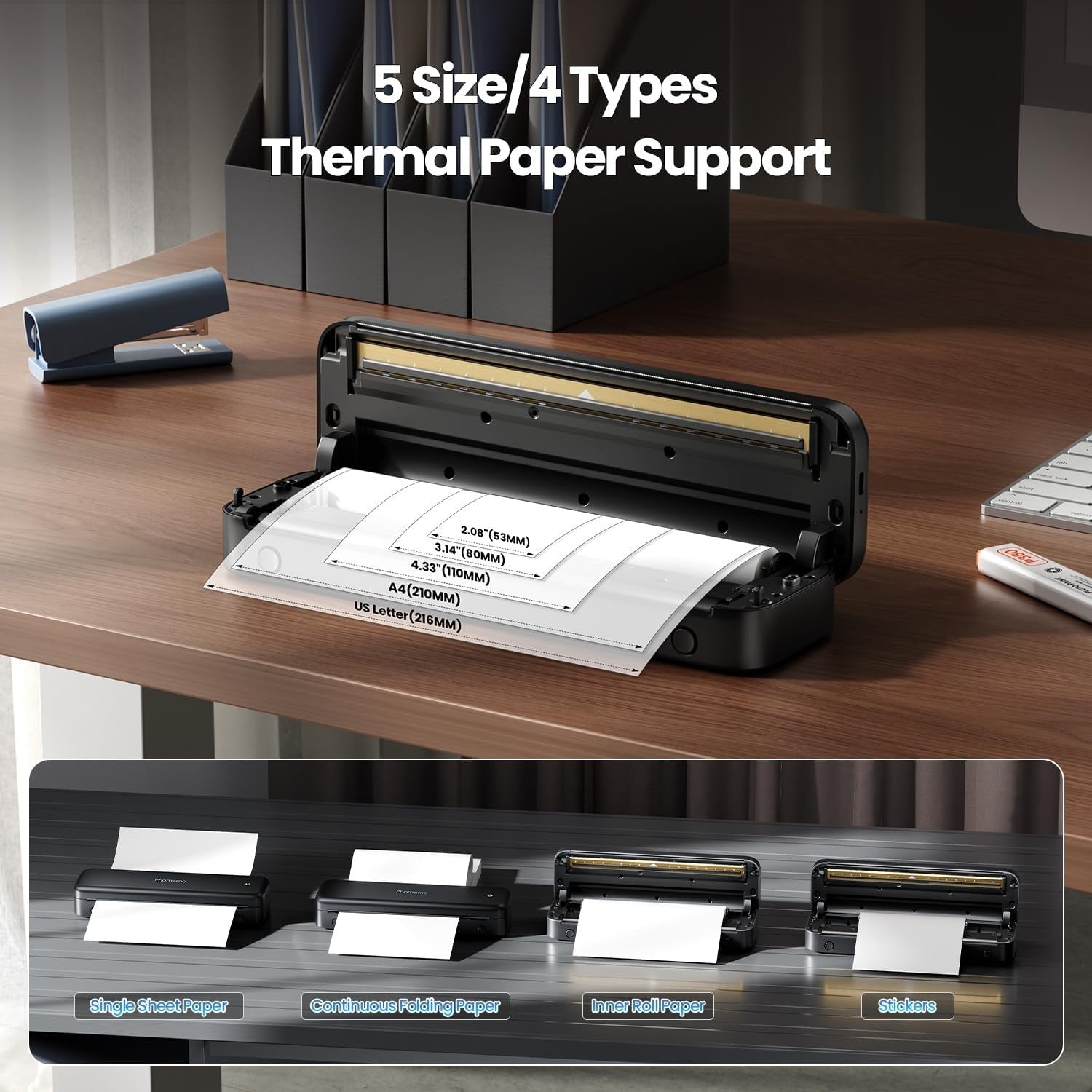 Portable A4 Thermal Printer Bluetooth Inkless 4 Rolls