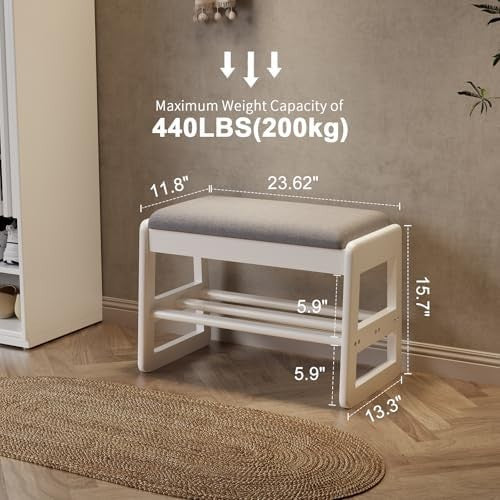 Small Shoe Storage Bench with Flip-Top & 2-Tier Rack for Entryway