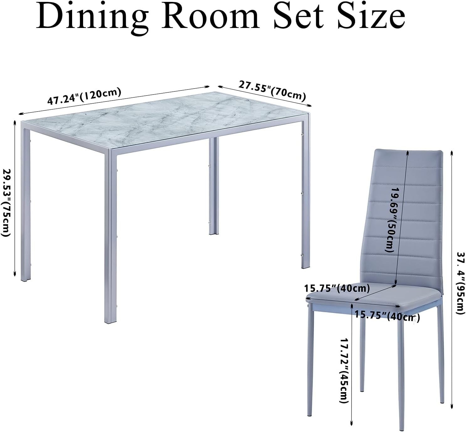 5-Piece Marble Glass Dining Set 120x70x75cm Rectangular Table with Chairs