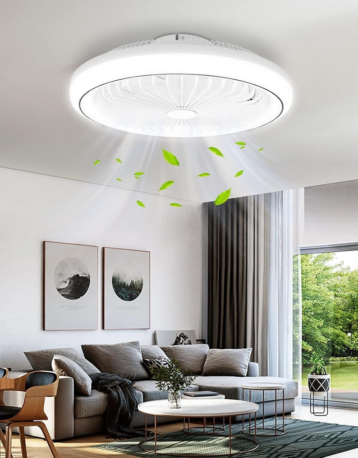 47CM LED Ceiling Fan Light, 6 Speeds, 3 Colors, Stepless Dimming, App & Remote