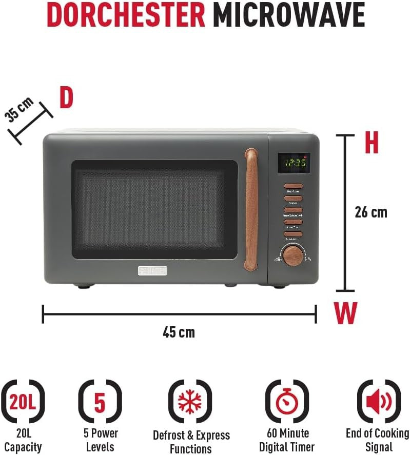 27cm 800W Grey Microwave Oven with 5 Power Levels & Auto Cook Functions