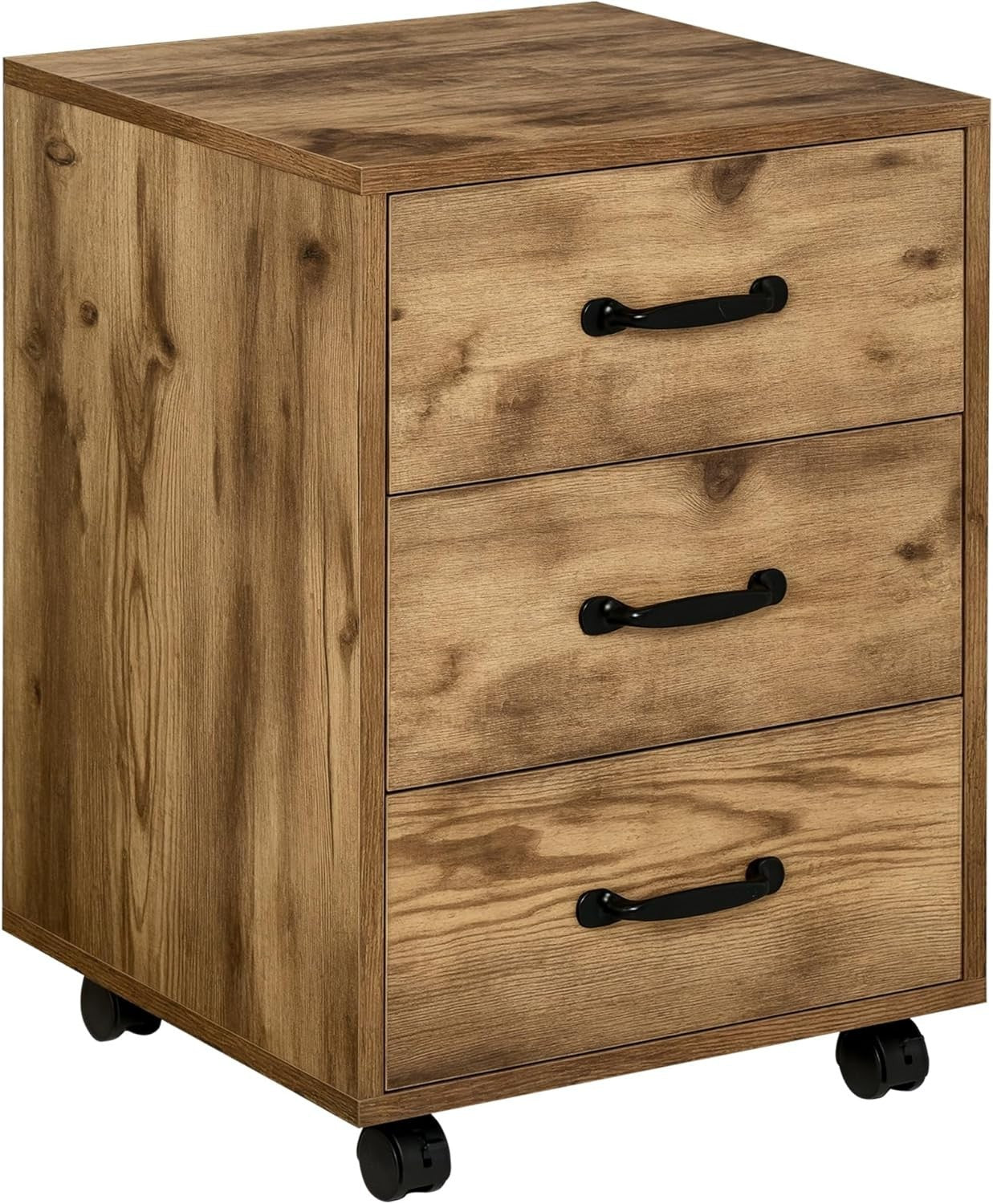 Rustic Brown Rolling File Cabinet 3 Drawer Under Desk Printer Storage