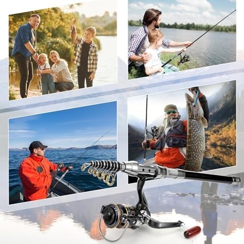 2.1m Telescopic Fishing Rod & Reel Kit with Lures, Line & Carry Bag