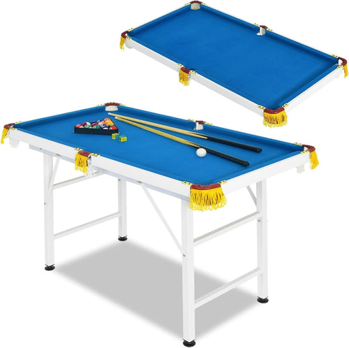 4FT Foldaway Pool Game Table Portable Family Billiards Set Blue