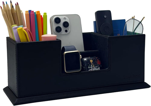 Leatherette Desk Organiser with Dual Pen & Card Holder – Office Desk