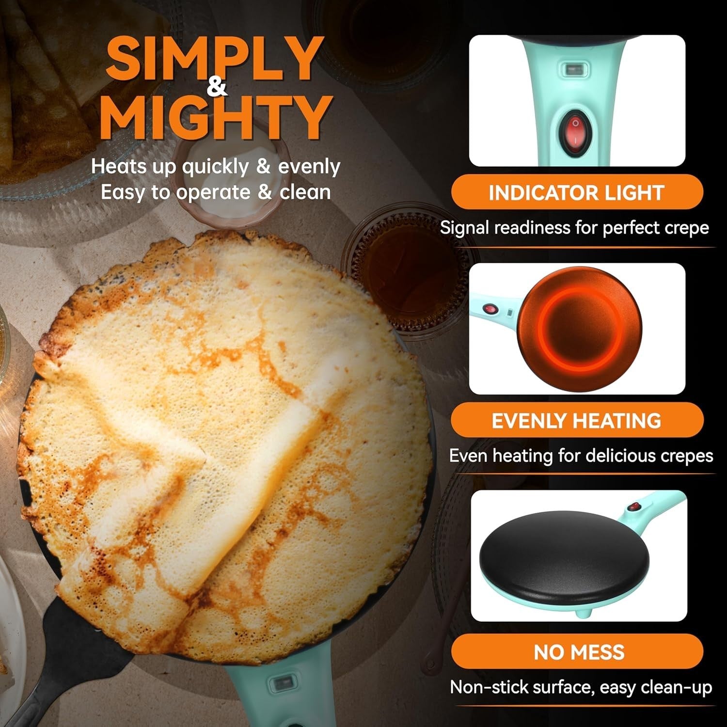 8" Electric Crepe Maker 800W Non-Stick Lightweight with Tools