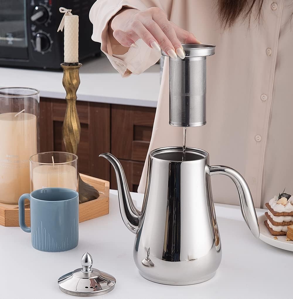 Stainless Steel Teapot 1.75L Infuser Loose Leaf Tea Coffee Server