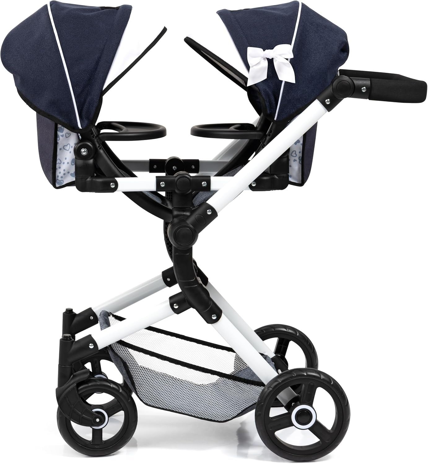 Twin Doll Pram Double Stroller Adjustable Reversible Handle Basket Bag