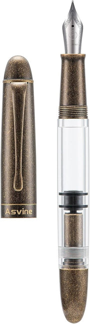 Piston Fountain Pen Medium Nib Transparent Acrylic Large Ink