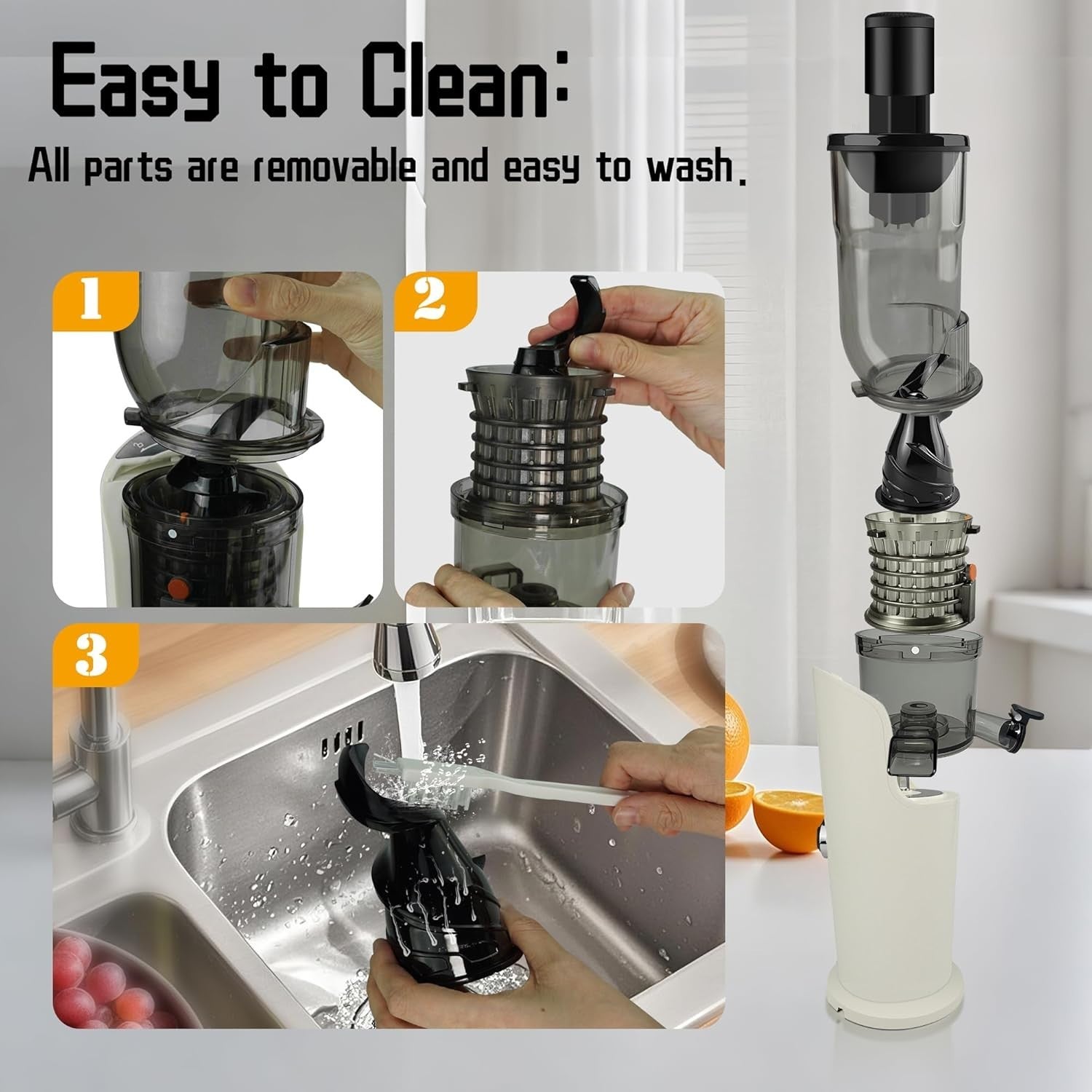 Cold Press Juicer Slow Masticating High Juice Yield Easy Clean Quiet