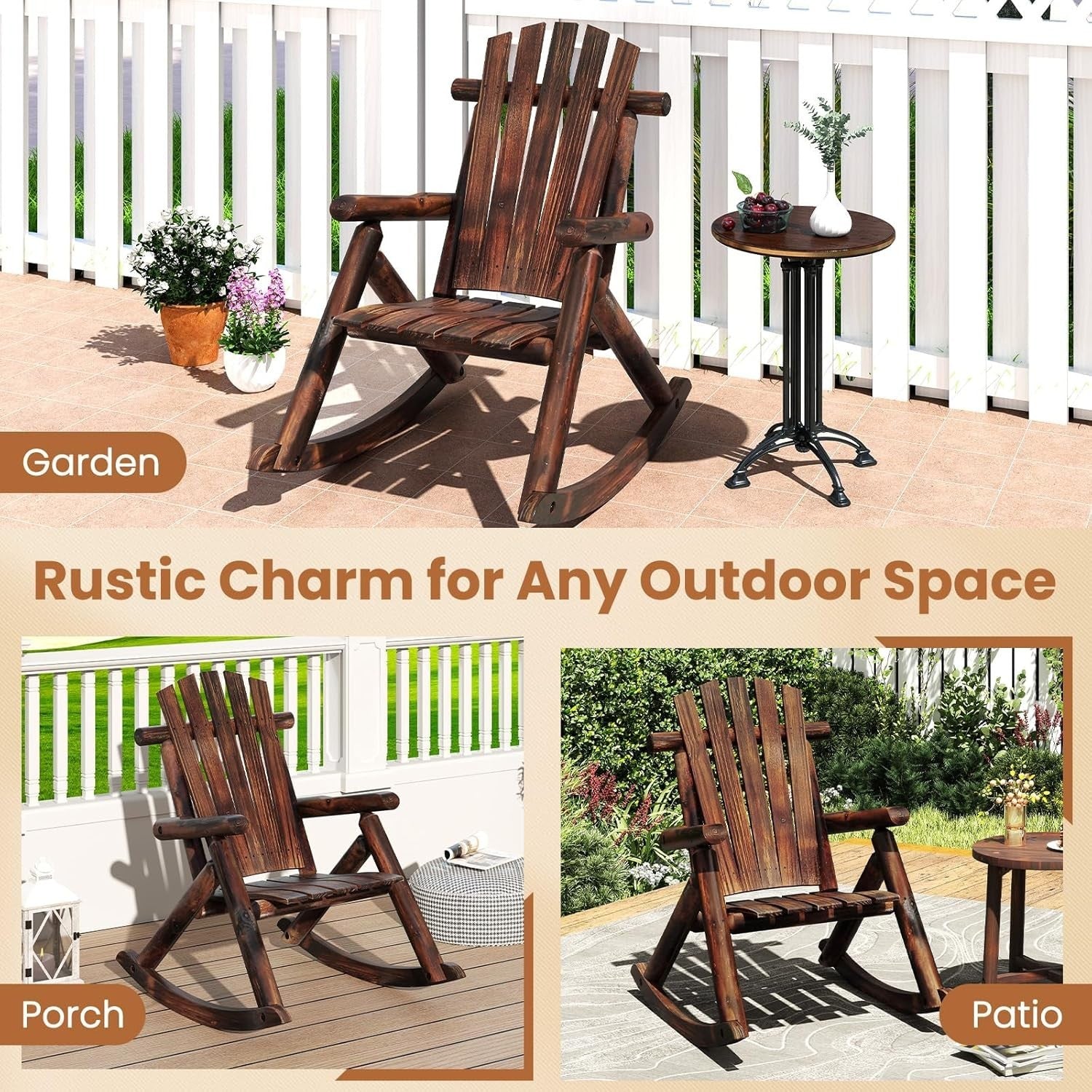 Durable Outdoor Wooden Rocking Chair Set Garden Patio Porch Balcony Relaxer